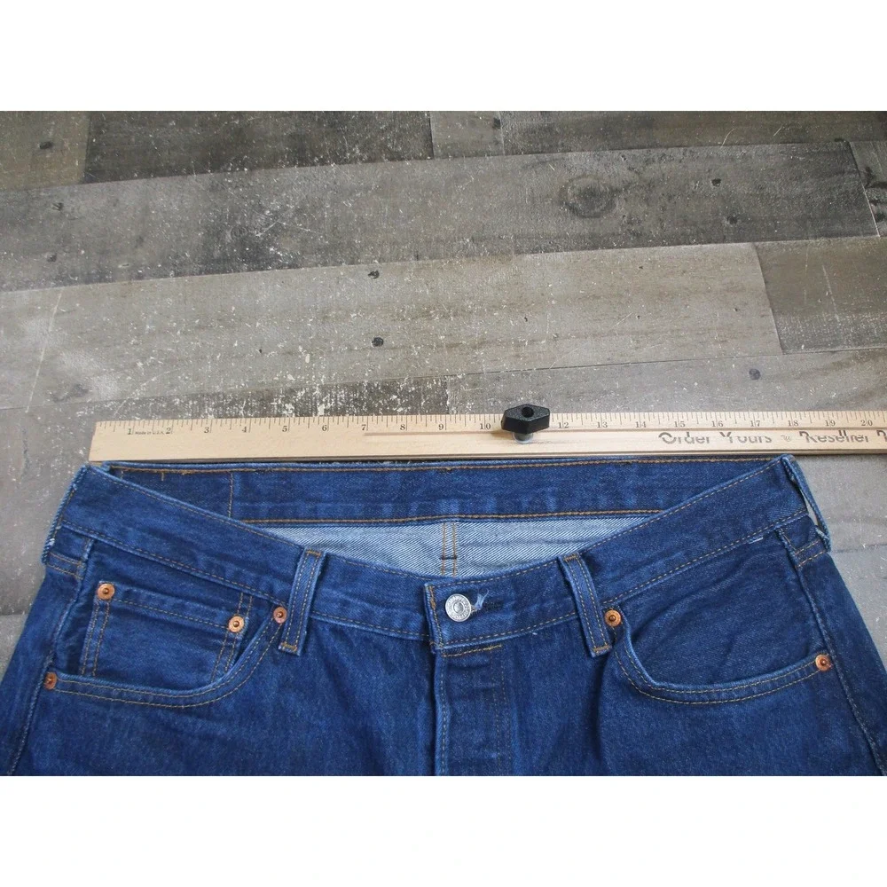 Levis Shorts Mens 38 Blue 501 Cut Off Distressed Denim Raw Hem Waterless Cotton